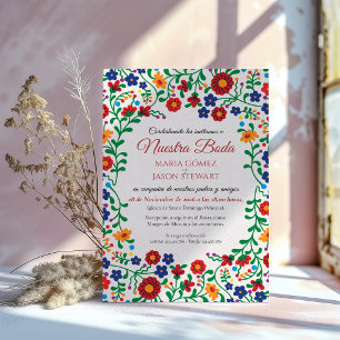 Invitation Mariage Espagnol Art Populaire Floral Coloré