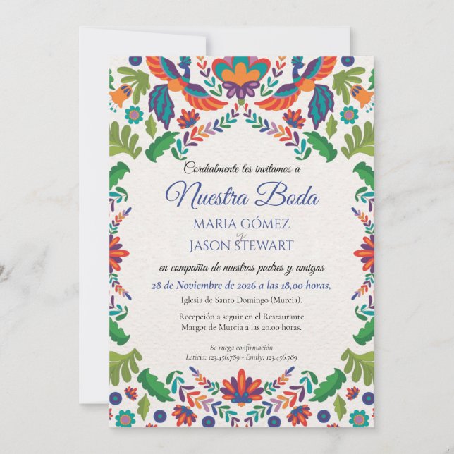 Invitation Mariage Espagnol Boda Botanique Coloré (Devant)