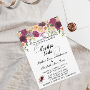 Invitation Mariage espagnol Bourgogne Rosa Blush Floral