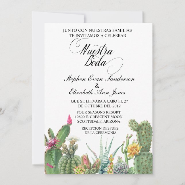 Invitation Mariage espagnol Cactus Succulent Garden (Devant)