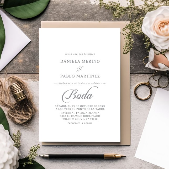 Invitation Mariage espagnol calligraphié chic classique (Créateur téléchargé)