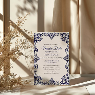 Invitation Mariage Espagnol Classique Élégant à Fleurs Bleu M