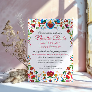 Invitation Mariage espagnol coloré Fiesta Otomi floral