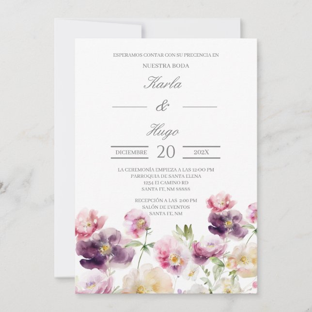 Invitation Mariage espagnol couleur eau fleurie (Devant)