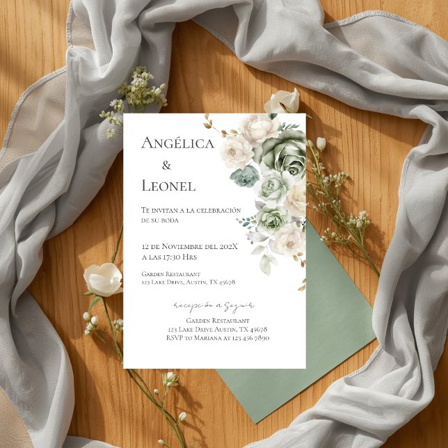 Invitation Mariage espagnol de verdure sage (Créateur téléchargé)