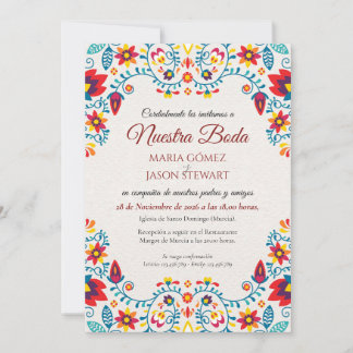 Invitation Mariage Espagnol Élégant Coloré Floral Boda