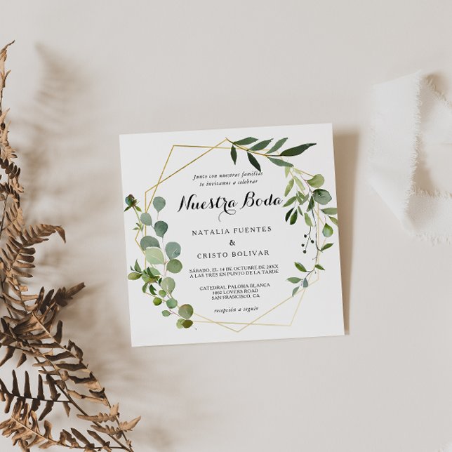 Invitation Mariage espagnol Feuille vert tropical (Créateur téléchargé)