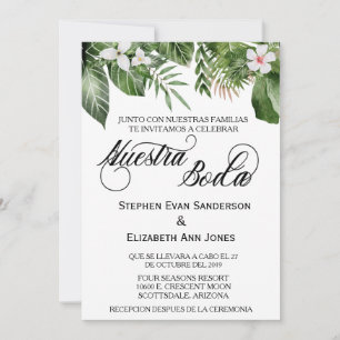 Invitation Mariage espagnol Feuilles tropicaux Nuestra Boda
