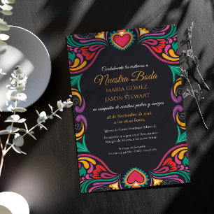 Invitation Mariage espagnol Fiesta Boda Floral noir coloré