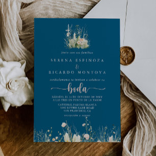 Invitation Mariage espagnol Fleur sauvage de la Marine Boho