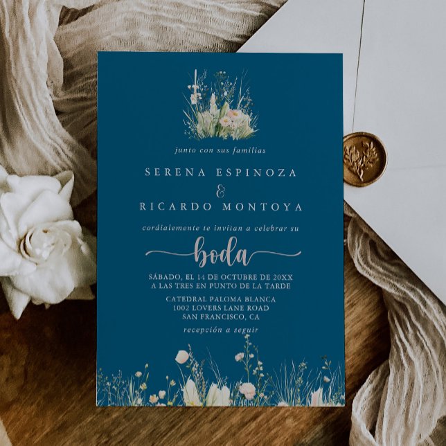 Invitation Mariage espagnol Fleur sauvage de la Marine Boho (Créateur téléchargé)