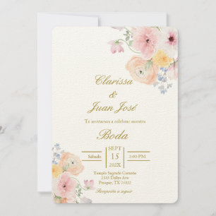 Invitation Mariage espagnol fleuri couleur eau