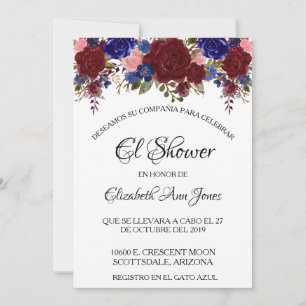 Invitation Mariage Espagnol Fleurs Navy Bordeaux