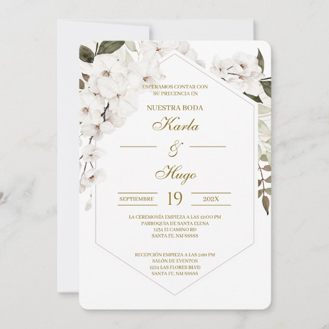 Invitation Mariage espagnol floral Boho blanc (Devant)