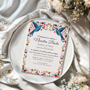Invitation Mariage espagnol floral coloré Otomi Tenangos