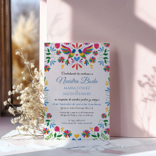 Invitation Mariage espagnol floral coloré Otomi Tenangos