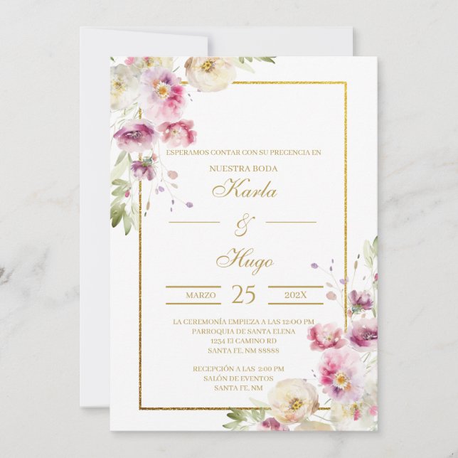 Invitation Mariage espagnol floral couleur eau de printemps (Devant)