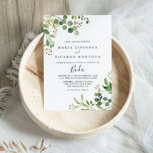 Invitation Mariage espagnol floral marron simple eucalyptus
