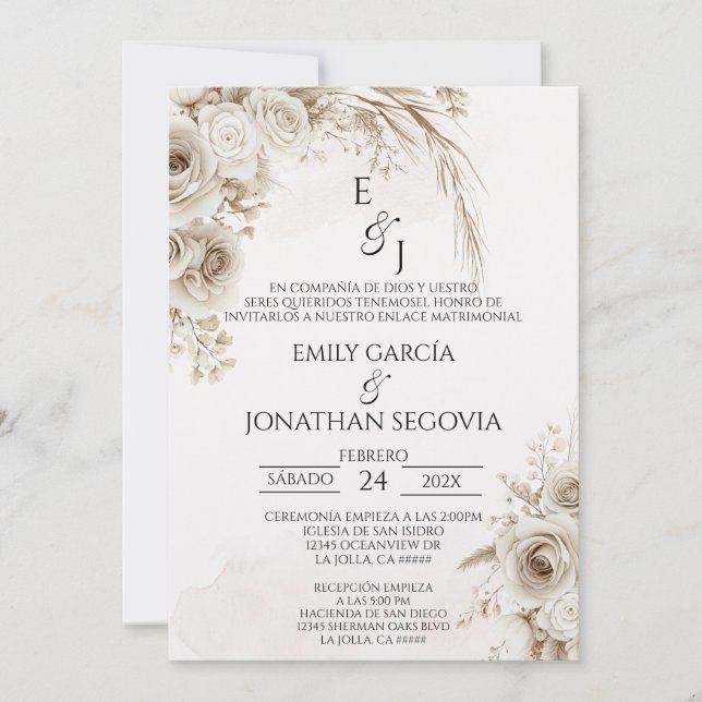 Invitation Mariage espagnol floral pampas bohème  (Devant)