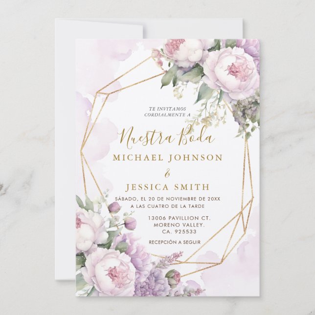 Invitation Mariage espagnol Géométrique Blush Rose Nuestra Bo (Devant)