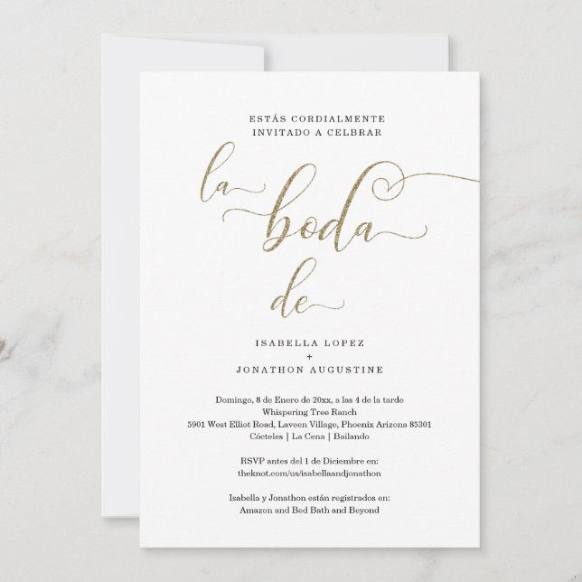 Invitation Mariage espagnol Inviter tout en un w- Registre RS (Devant)