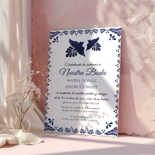 Invitation Mariage Espagnol Minimaliste Botanique Bleu Marine