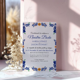 Invitation Mariage Espagnol Minimaliste Floral Bleu Marine Él