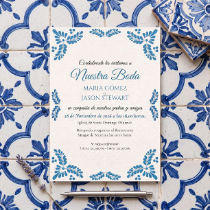 Invitation Mariage Espagnol Minimaliste Turquoise Talavera