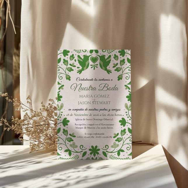 Invitation Mariage Espagnol Romantique à l'Esthétique Florale (Green Floral Romantic Aesthetic Spanish Wedding Invitation)