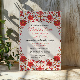 Invitation Mariage Espagnol Romantique Esthétique Floral Rose