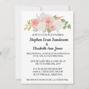 Invitation Mariage espagnol Rose bleu rose ivoire aquarelle