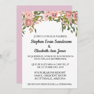 Invitation Mariage espagnol Rose rose Rosa Blush Aquarelle