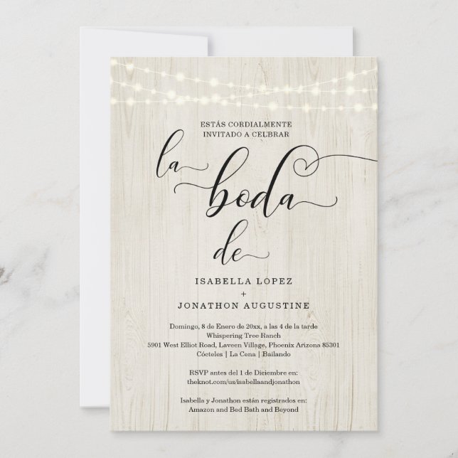 Invitation Mariage espagnol rustique tout en un w- Registre R (Devant)