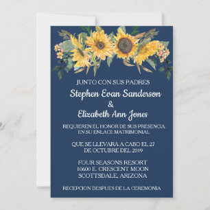 Invitation Mariage espagnol Sunflwoer Floral Navy