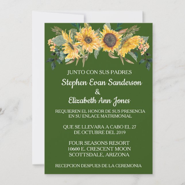 Invitation Mariage espagnol Sunflwoer Floral Navy (Devant)