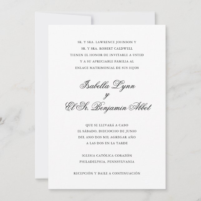 Invitation Mariage espagnol traditionnel noir et blanc (Devant)