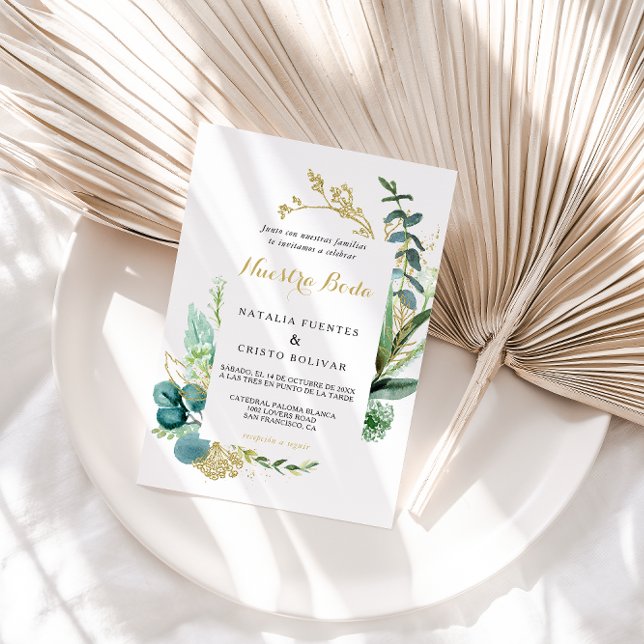 Invitation Mariage espagnol vintage Gold et Green Eucalyptus (Créateur téléchargé)