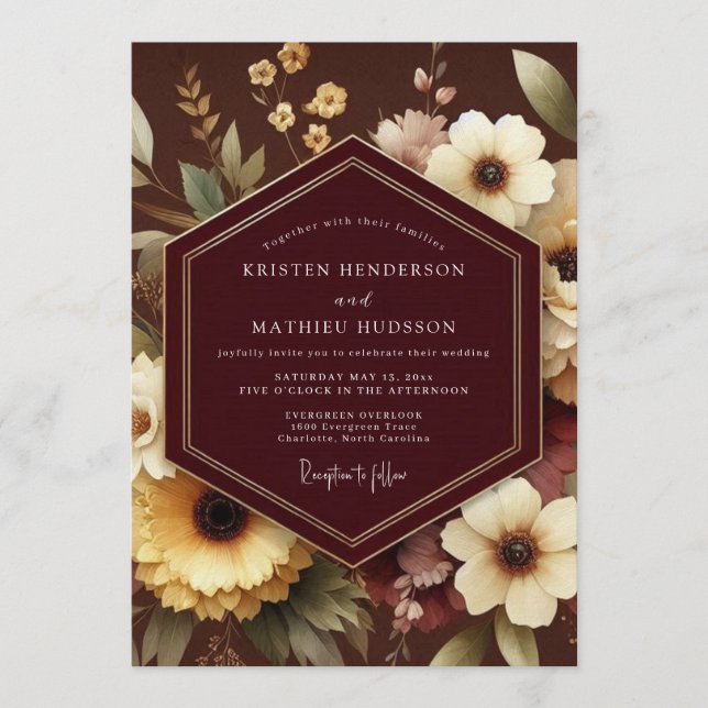 Invitation Mariage Espresso Gilded Bloom (Devant)