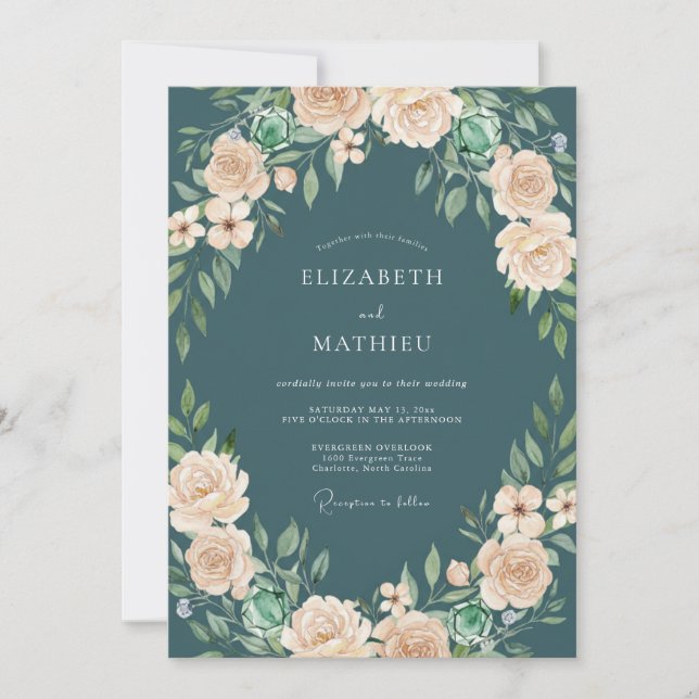 Invitation Mariage Essence de Pétrole Champagne Pétale (Devant)