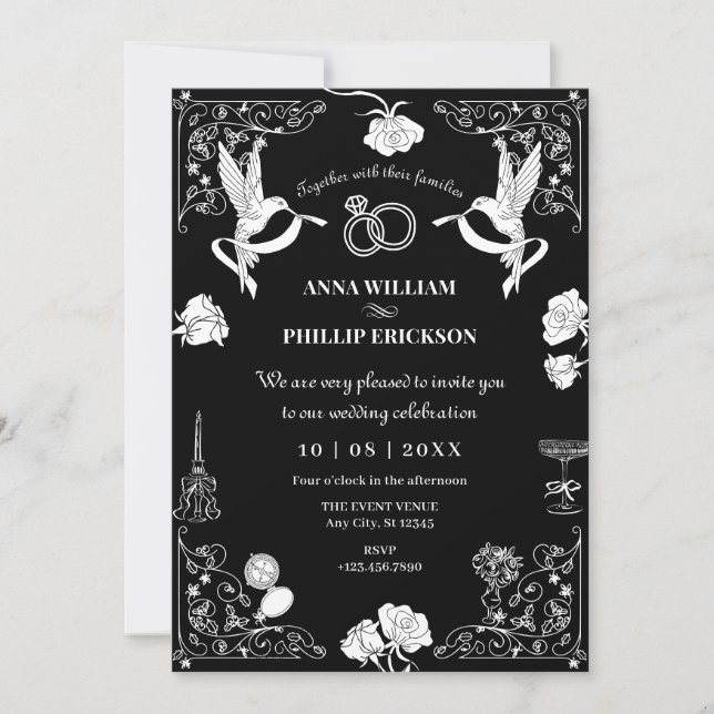 Invitation Mariage esthétique à main tiré floral (Devant)