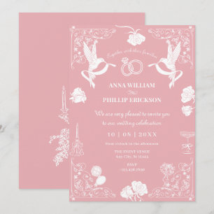 Invitation Mariage esthétique à main tiré floral