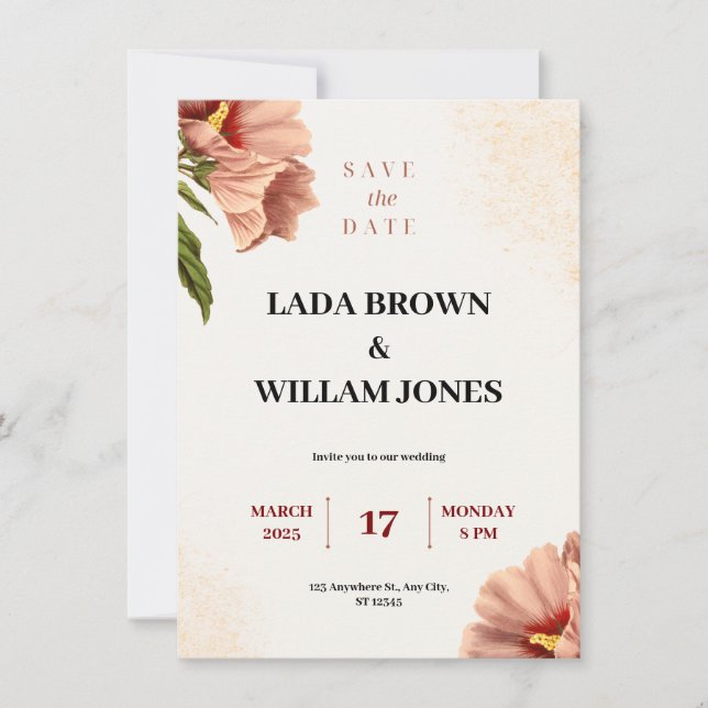 Invitation Mariage esthétique beige et Brown Floral (Devant)