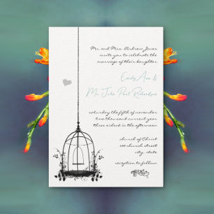 Invitation Mariage esthétique bohème cage à oiseaux noir vint