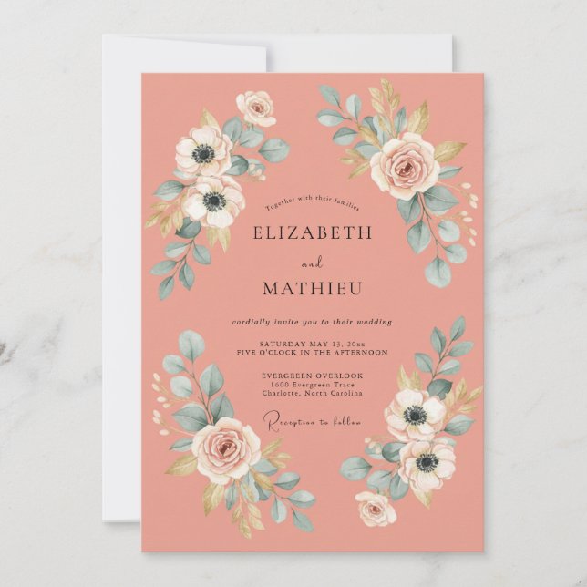 Invitation Mariage Esthétique Fleur de Corail (Devant)