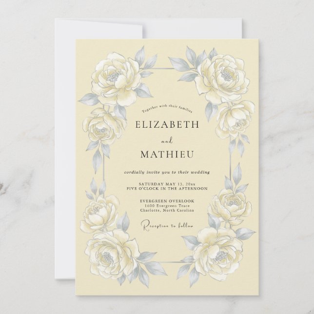 Invitation Mariage esthétique floral crème (Devant)