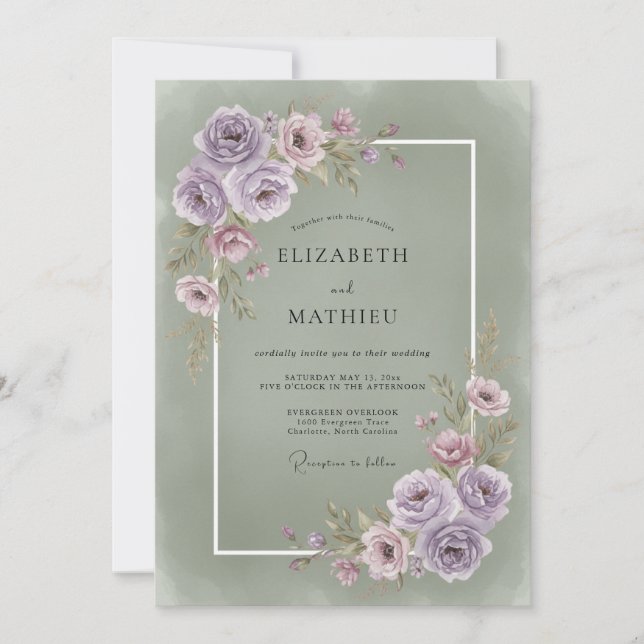 Invitation Mariage esthétique floral lavande (Devant)