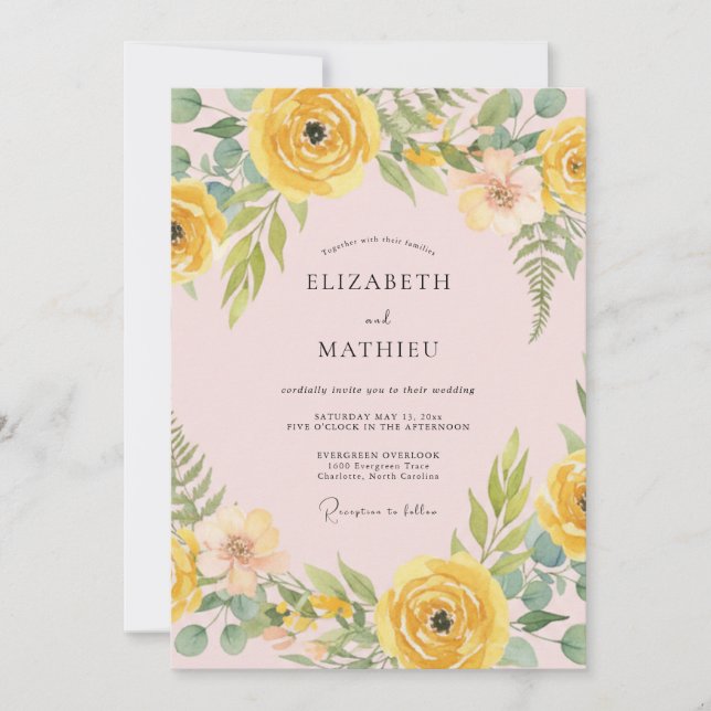 Invitation Mariage esthétique Golden Bloom (Devant)