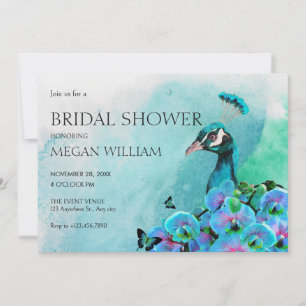 Invitation Mariage esthétique oiseau paon bleu baby shower