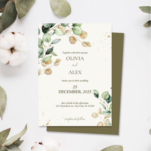 Invitation Mariage esthétique rustique eucalyptus verdure (Créateur téléchargé)