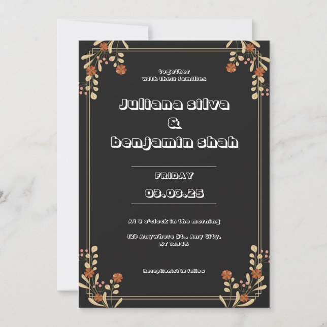 Invitation Mariage esthétique très foncé rouge et orange doux (Devant)